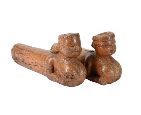 A PAIR OF CARVED WOOD FURNITURE SUPPORTS  PROBABLY THAI OR BURMESE, EARLY 19TH CENTURY OR EARLIER Both with humanoid bust and