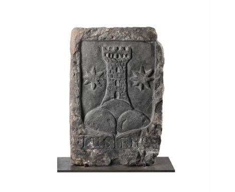 A SOUTH ITALIAN CARVED SANDSTONE COAT OF ARMS  16TH CENTURY  Carved armorials probably in Pietra Arenaria, set on a modern me