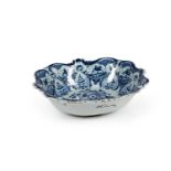 A DUTCH DELFT BLUE AND WHITE SHAPED RECTANGULAR FRUIT BOWL, DE PORCELEYNE LAMPETKAN 1778-1811
