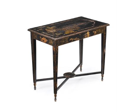 A REGENCY BLACK LACQUER AND CHINOISERIE DECORATED CONSOLE TABLE  CIRCA 1820 78cm high, 89cm wide, 47cm deep(This lot is offer