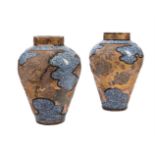 TWO SIMILAR LARGE JAPANESE ARITA BLUE AND WHITE PORCELAIN LACQUERED VASES, EDO PERIOD