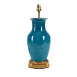 A CHINESE TURQUOISE GLAZED VASE FITTED AS A LAMP, 19TH CENTURY