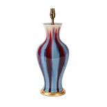 A CHINESE FLAMBE' GLAZED VASE FITTED AS A LAMP, 20TH CENTURY