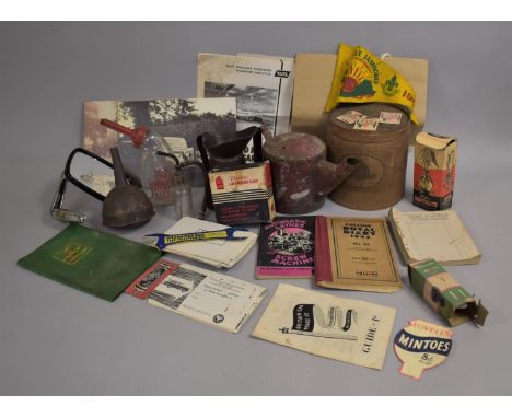 A Collection of Vintage Sundries to Include Oil Cans, Battery Filler, Wing Mirror, Locking Petrol Cap etc 