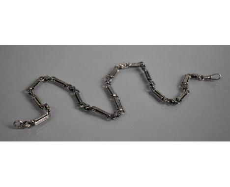 A Vintage Book Link Style Necklace, Engraved Rectangular Elongated Chains Supported by Hoop and Fleur De Lys, 49cms in Length