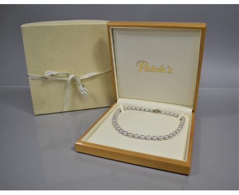 A Pearl Necklace with 9ct Gold Ball Clasp, Matched Oval Pearls Approx 10mm by 8mm on a Knotted String, 45.7cms Long, Hallmark