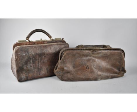 A Vintage Leather Doctors Bag Monogrammed WSE and a Similar Taller Example 