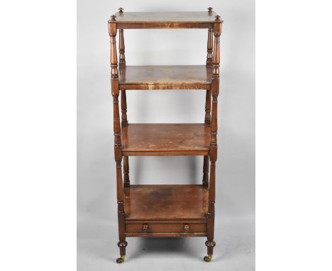 A Late Victorian/Edwardian Four Shelf Whatnot with Turned Supports and Base Drawer, Has Been Cut In Half, 30cms Wide 