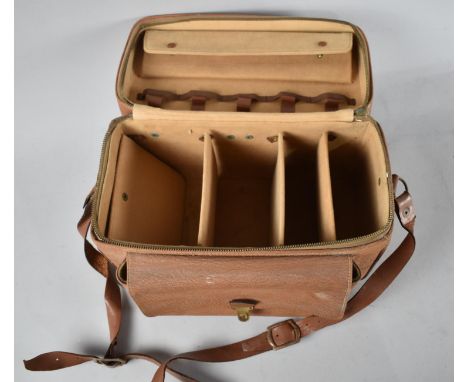 A Vintage Leather Fitted Carrying Case with Adjustable Dividers, Front Pocket and Fitted Lid, 30cms Wide 