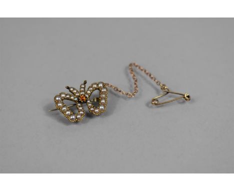 A Mid Victorian Yellow Metal, Pearl and Paste Brooch in the Form of a Butterfly, 19mm Wide, 2gms 