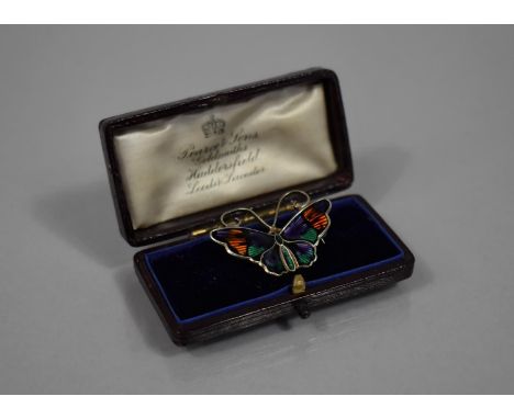 A David Anderson Silver and Enamel Butterfly Brooch, Decorated Orange, Purple, Green and Black Enamels, 32mm Wide, Stamped Da