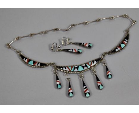 A Native American Necklace, Possibly Zuni, Signed LM, Possibly Leonard Martza or Leonard Maloney, comprising Three Crescent S