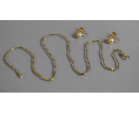 A Pair of 14ct Gold Screw Back Pearl Earrings, together with a 14ct Gold Necklace, 4.1gms 