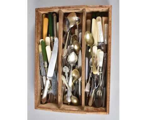 A Vintage Three Division Cutlery Tray Containing Vintage Cutlery 