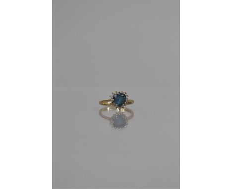 A 9ct Gold, Sapphire and Diamond Ladies Cluster Ring, Centre Heart Cut Stone Measuring Approx 8x8mm Max Surrounded by 16 Smal