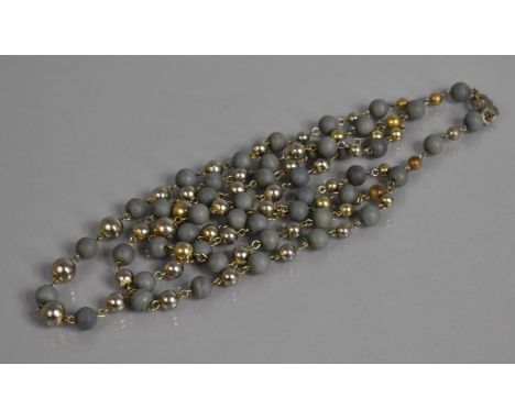 A Vintage Multistring Beaded Necklace Having Silver Tone and Gilt Metal Beads, Mat Grey Slate Style Beads. S Clasp with Oval 