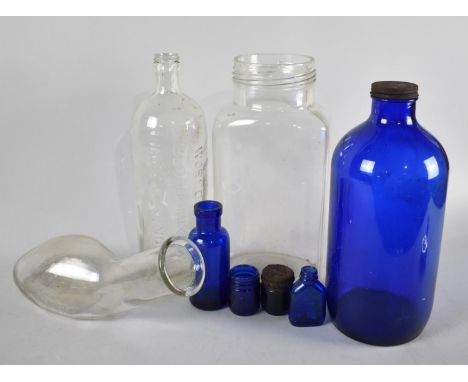 A Collection of Vintage Cobalt Blue Glass together with Bottle For Clarkes World Famed Blood Mixture, Sweet Jar Etc 