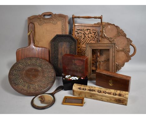 A Collection of Treen Items, Hand Mirrors, Lacquered Box, Incense Stick Box etc 