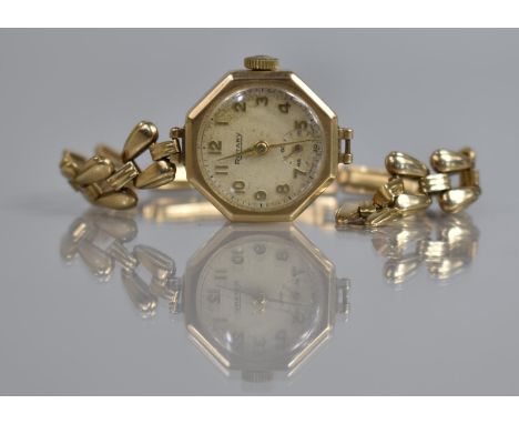 A 9ct Gold Cased Ladies Vintage Rotary Wrist Watch on Gold Bracelet (Bracelet AF) Champagne Dial with Arabic Numerals and Sub