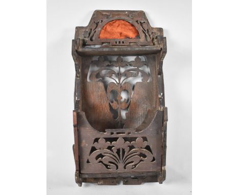 An Edwardian Fret Cut Wall Hanging Letter Rack with Shelf, Floriate Decoration, 36cms High 
