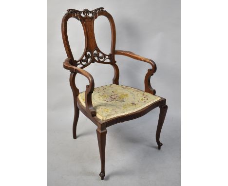 An Inlaid Edwardian Mahogany Armchair with Tapestry Seat 