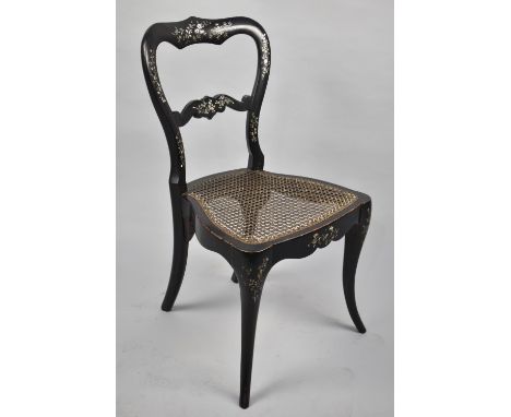 A Lacquered and Mother of Pearl Inlaid Cane Seated Bedroom Chair 