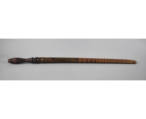 A Vintage Burmese Dha Sword with Slightly Curved Blade, Copper Wire Hilt and Bamboo Scabbard 
