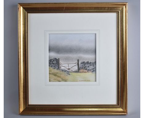 A Framed Pastel and Ink by Alwyn Dempster-Jones, Gate on the Mountain, 15x15cm 