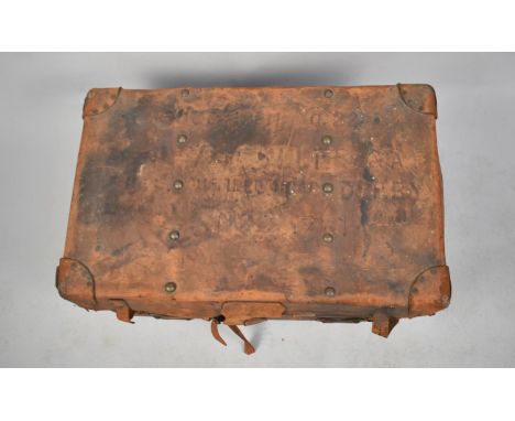 A Vintage Leather Travelling Trunk, 76cm wide 