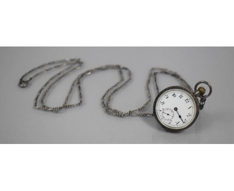 A Ladies Silver Pocket Watch, White Enamel Face with Arabic Numerals and Subsidiary Seconds Indicator, 35mm Diameter Case wit