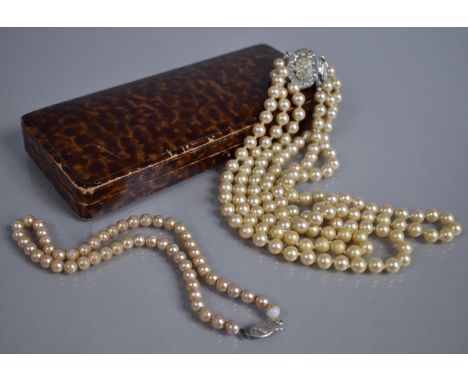 A Simulated Pearl Three Row Necklace with Large Silver and Paste Clasp, Birmingham 1976 and With Makers Mark SFW, Together wi