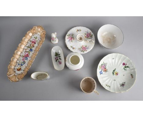 A Collection of Various Ceramics to include 19th Century Hand Painted rectangular Pen Tray, Bedchamber Stick, Lidded Vase Etc