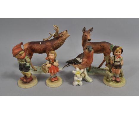 Three Goebel Children Ornaments Together with Goebel Chaffinch and Stag and Hind (Condition Issues to Stag) 