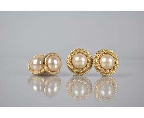 Two Pairs of Vintage Christian Dior Gilt Metal and Simulated Pearl Clip on Earrings, Rope Edged 25mm Diameter and Diamante Bo