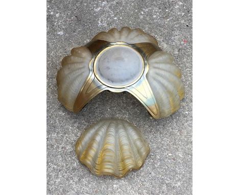 Art Deco Glass Oyster Shell Ceiling Light, Approx Measurements: 18 Inches in Diameter, Height 7 Inches