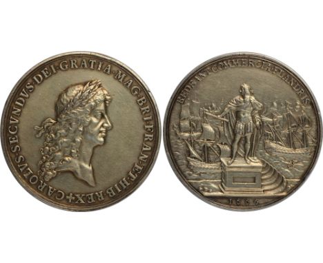 Commemorative Medals, Charles II, Proposed Commercial Treaty with Spain, gilt-silver medal, 1666, by John Roettier, laureate 