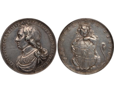 Commemorative Medals, Oliver Cromwell, Lord Protector, cast silver medal, 1653, by Thomas Simon, armoured and draped bust l.,