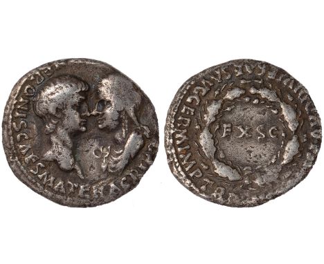 Ancient Coins, Roman Empire, Nero with Agrippina Younger (AD 54), denarius, AGRIPP AVG DIVI CLAVD NERONIS CAES MATER, confron