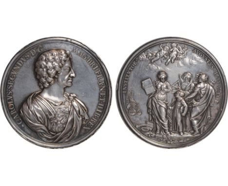 Commemorative Medals, Charles II, Christ’s Hospital, foundation of the Mathematical and Nautical School, large silver medal, 