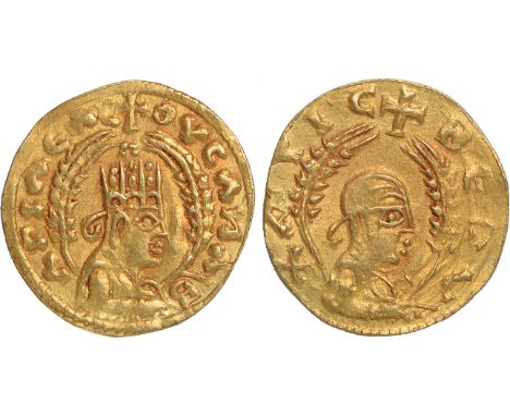 Ancient Coins, Greece, Aksumite Kingdom, Ousanas III (AD 490-510), gold unit, crowned bust r., holding whisk, grain ears flan