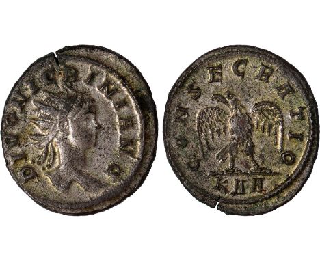 Ancient Coins, Roman Empire, Divus Nigrinian (d. c. AD 284), antoninianus, Rome, DIVO NIGRINIANO, rad. head r., rev. CONSECRA