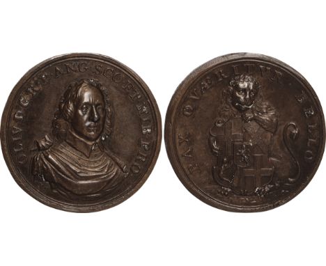 Commemorative Medals, Oliver Cromwell, Lord Protector, copper medal, 1653, in the style of Thomas Simon and signed T.S., but 