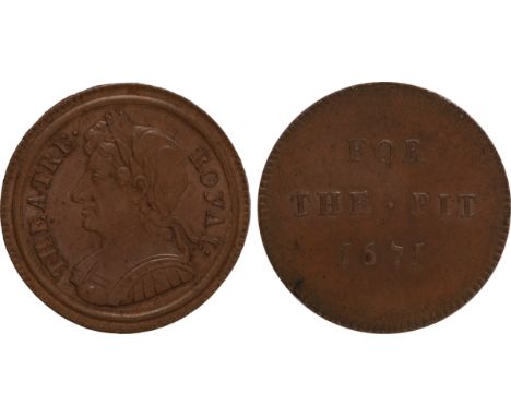 Commemorative Medals, Charles II, Theatre Royal, Drury Lane, copper ticket, 1671, by John Roettier, laureate and armoured bus