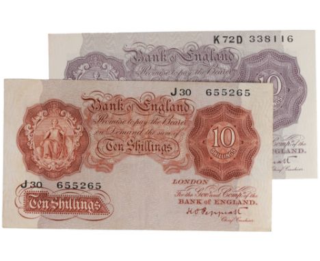 British Banknotes, Bank of England, K. O. Peppiatt, 10 shillings (12): 1934-40 (6): J30; 88T; 39); 18L; 21L; 28L prefixes; 19