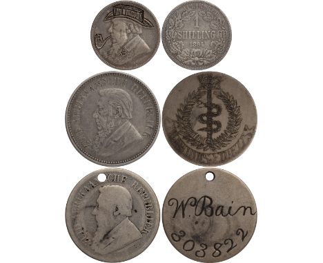 Commemorative Medals, Medals of the Z.A.R, Paul Kruger (1825-1904; President 1883–1900), engraved halfcrowns (2), rev. badge 