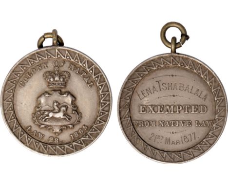 Commemorative Medals, British Empire, Natal, Native Exemption Medal, silver, 1877 (Lena Tshabalala – 21st Mar 1877), crowned 