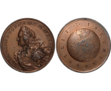 Commemorative Medals, George II, the State of Britain, bronzed-pewter medal, 1760, by Johann Carl Hedlinger, laureate and arm