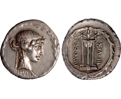 Ancient Coins, Roman Republic, L. Torquatus (65 BC), denarius, SIBVILLA, head. of Sibylla r., laurel wreath around, rev. L TO