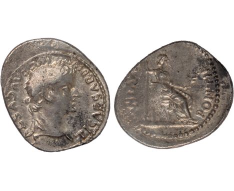 Ancient Coins, Roman Empire, Tiberius, denarius (AD 16-37), TI CAESAR DIVI AVG F. AVGVSTVS, laur. head r., rev. PONTIF MAXIM,