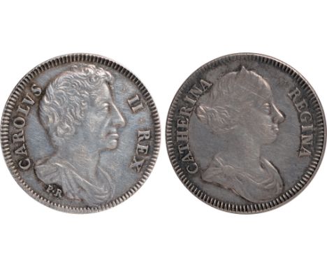 Commemorative Medals, Charles II and Queen Catherine, small silver tribute medal, c. 1667, by Philip Roettier, bust of Charle